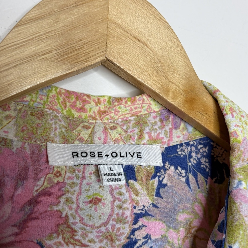 Rose And Olive Floral Paisley Print Blouse Top Womens Size L Chiffon Pastel - Picture 5 of 7